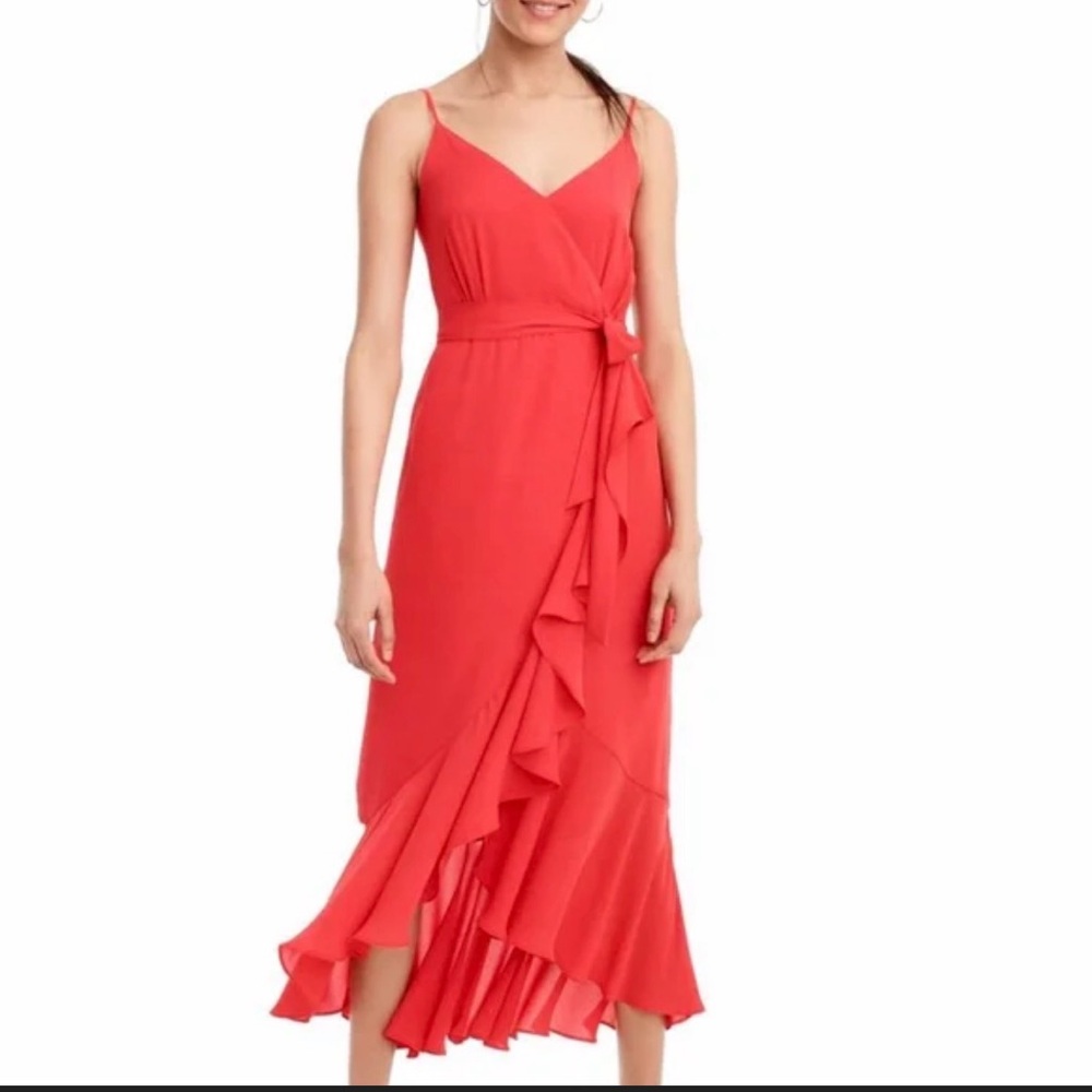MOVING SALE J Crew Spaghetti Strap Ruffle Wrap Dress in Coral